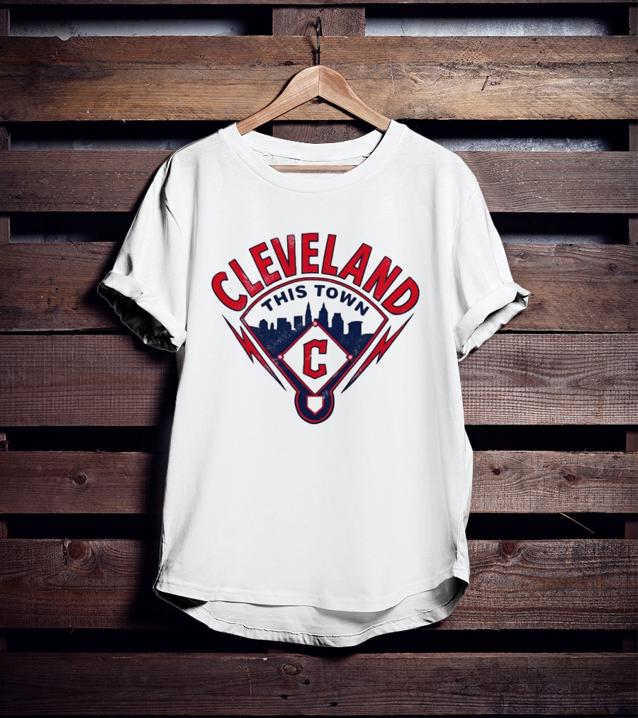 Cleveland Guardians This Town Baseball MLB Skyline Pitch Shape T-Shirt