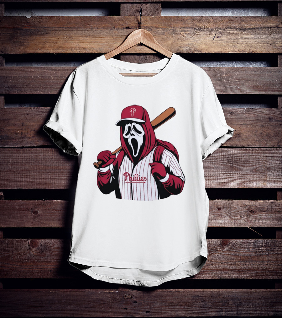 Philadelphia Phillies Ghostface Scream Baseball Horror Movie T-Shirt