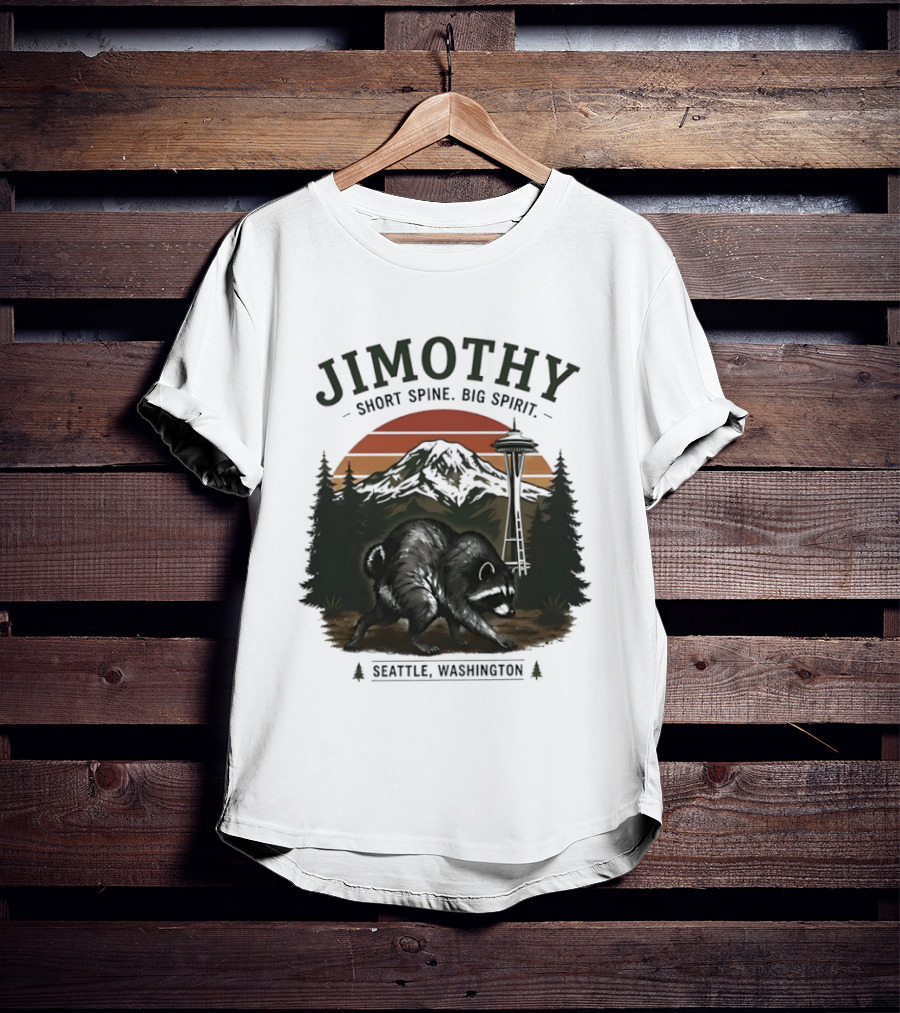 Jimothy Short Spine Big Spirit Bear Seattle Washington Skyline Sunset T-Shirt