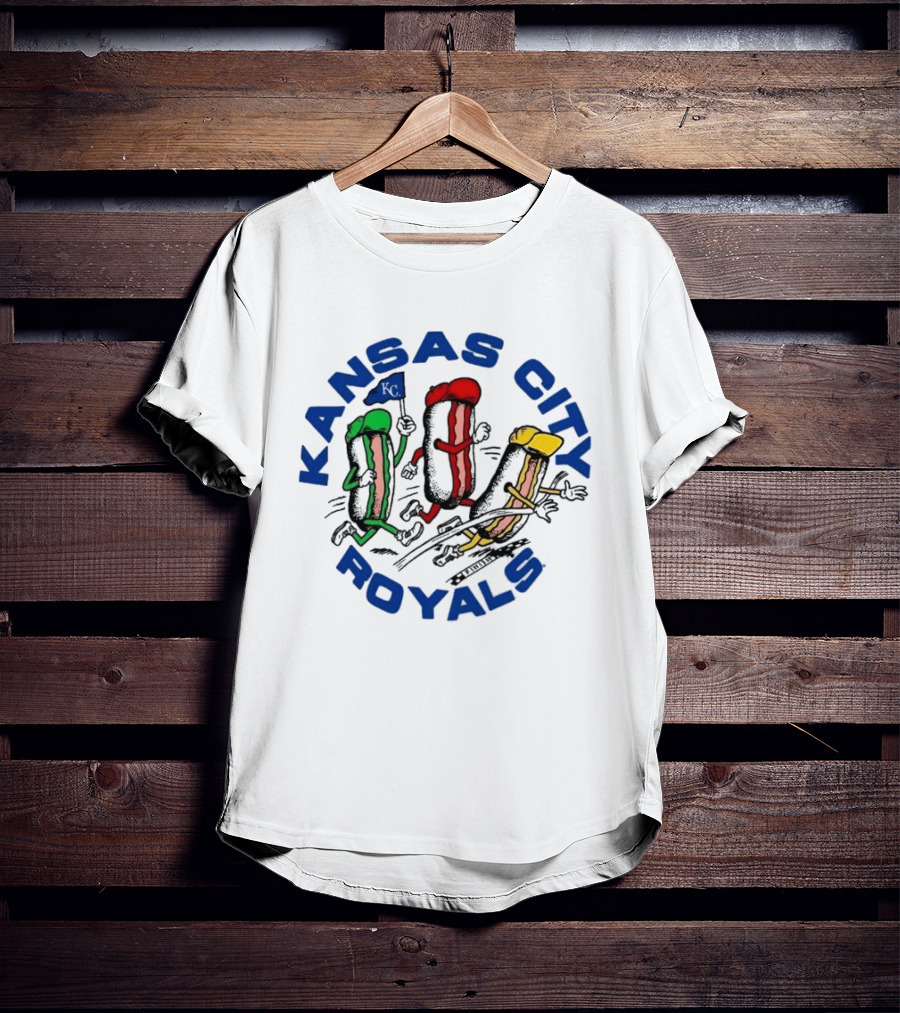 Kansas City Royals Hot Dog Race Mascots With Flag T-Shirt