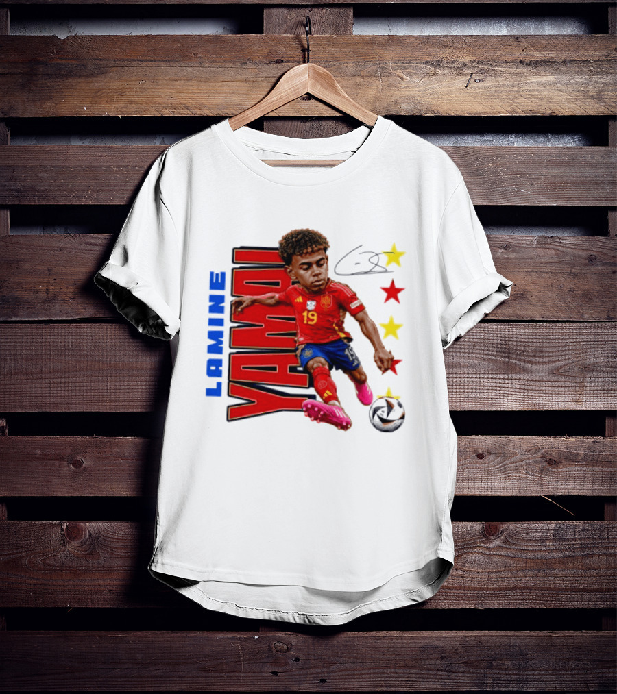 Lamine Yamal No 19 Spain National Team Soccer Star With Signature And Stars T-Shirt