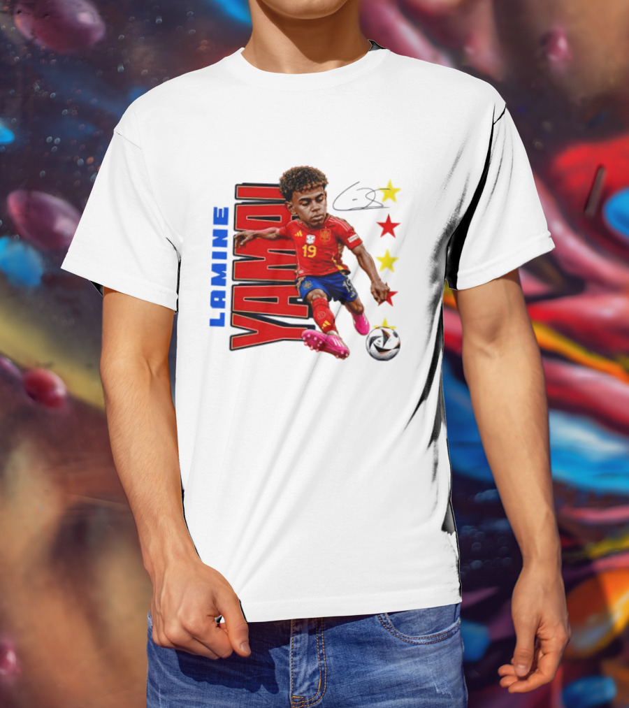 Lamine Yamal No 19 Spain National Team Soccer Star With Signature And Stars T-Shirt