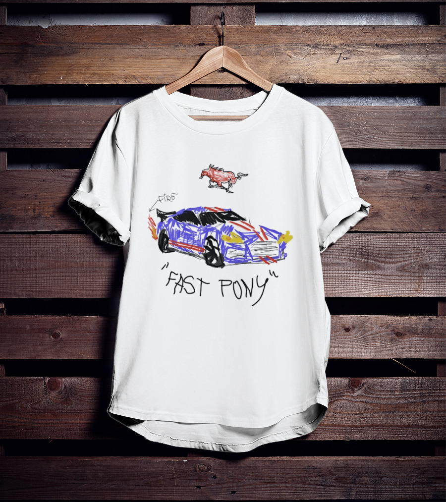 Mustang Fast Pony Fire Muscle Car Racing Sketch T-Shirt