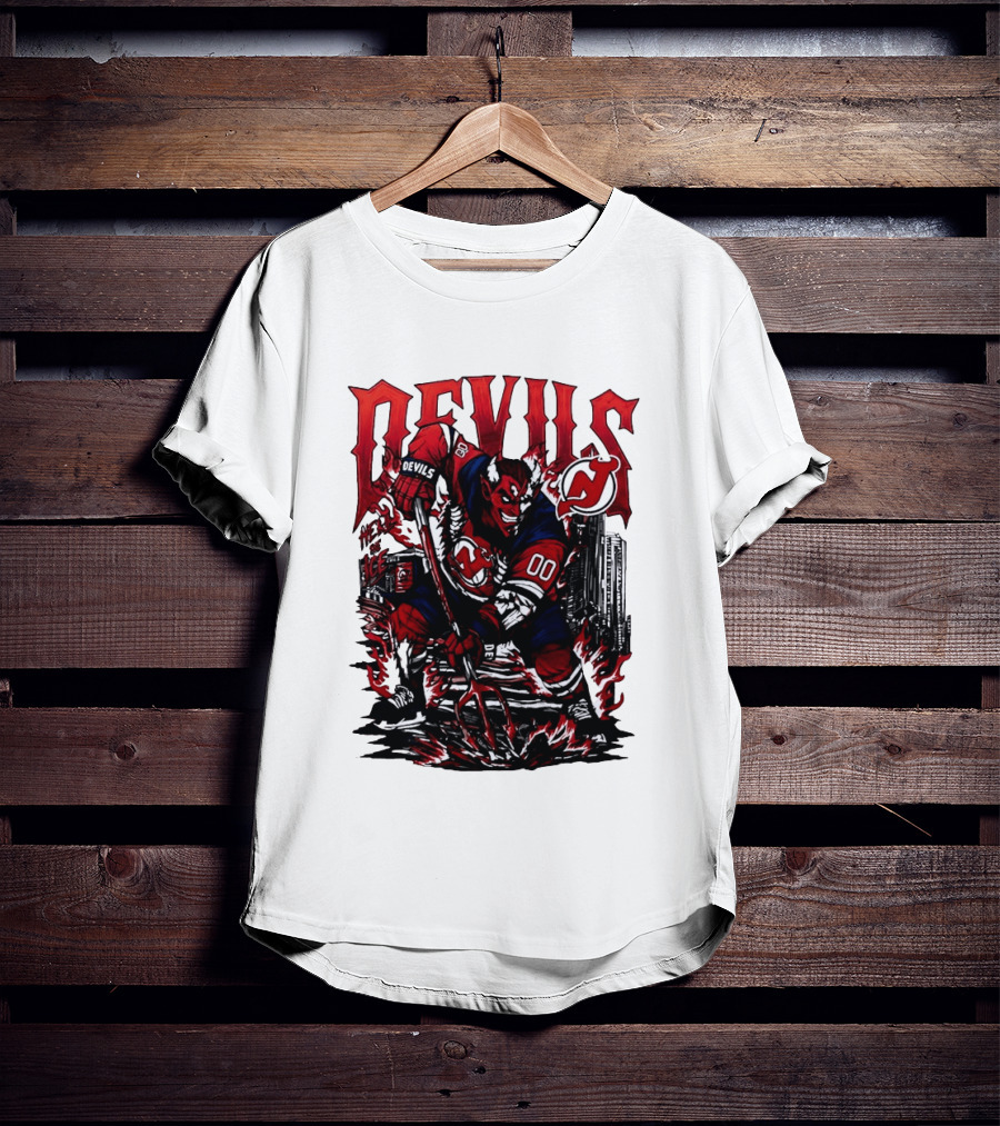 New Jersey Devils Hell On Ice Demon Skating T-Shirt