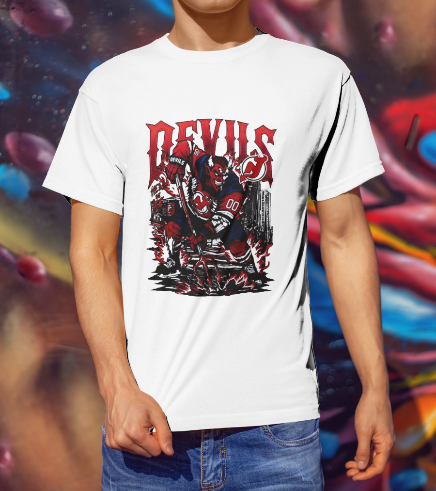New Jersey Devils Hell On Ice Demon Skating T-Shirt