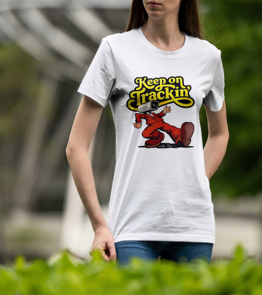 Keep On Trackin' Security Camera Head Person Walking T-Shirt