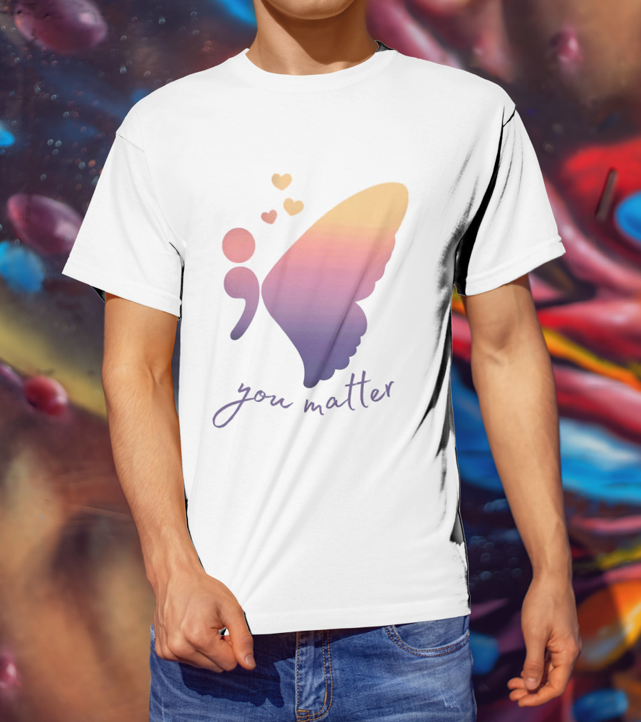 Semicolon Butterfly You Matter Inspirational Mental Health Awareness T-Shirt