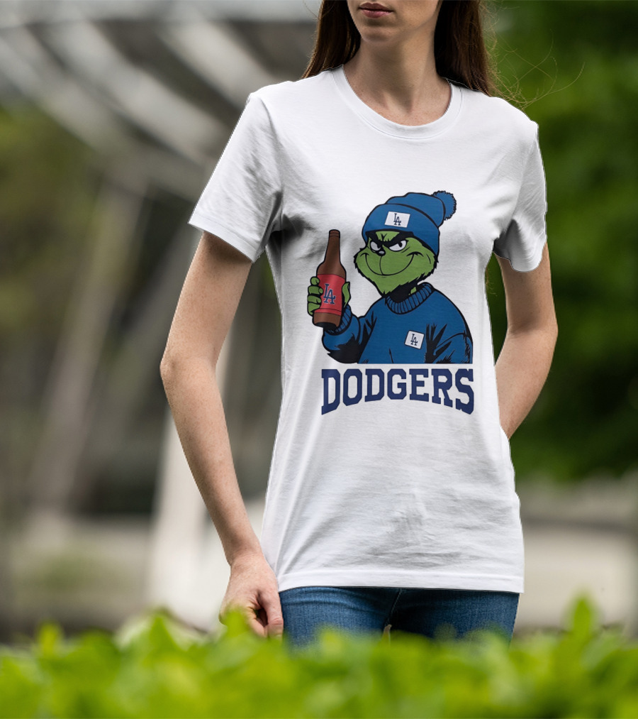 Los Angeles Dodgers MLB Christmas Grinch Beanie And Sweater T-Shirt