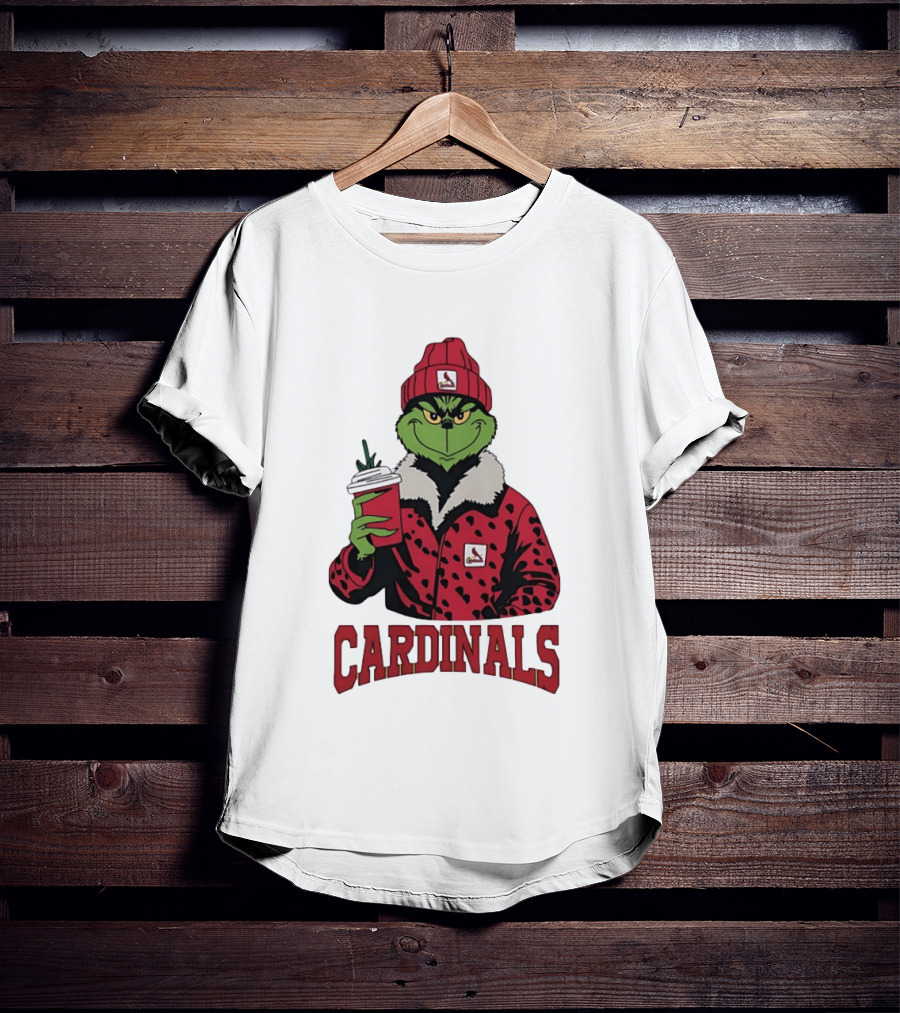 The Grinch In St Louis Cardinals Jacket With Coffee Christmas T-Shirt