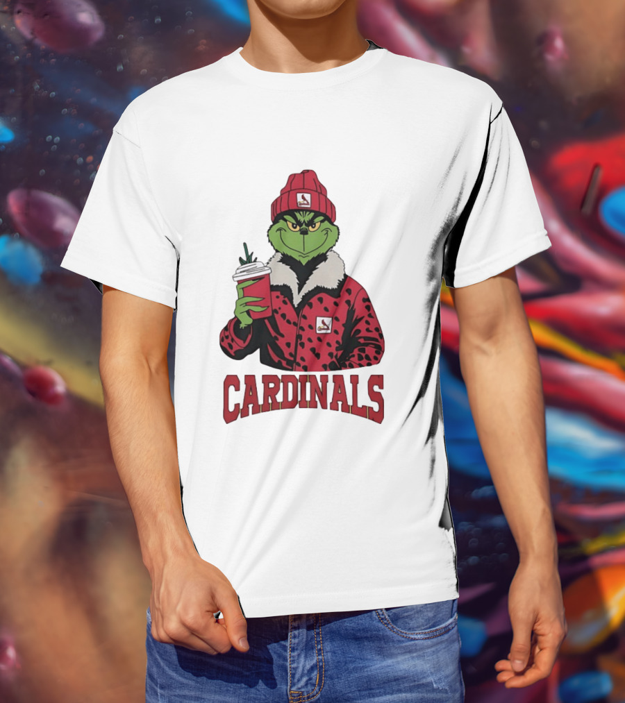 The Grinch In St Louis Cardinals Jacket With Coffee Christmas T-Shirt