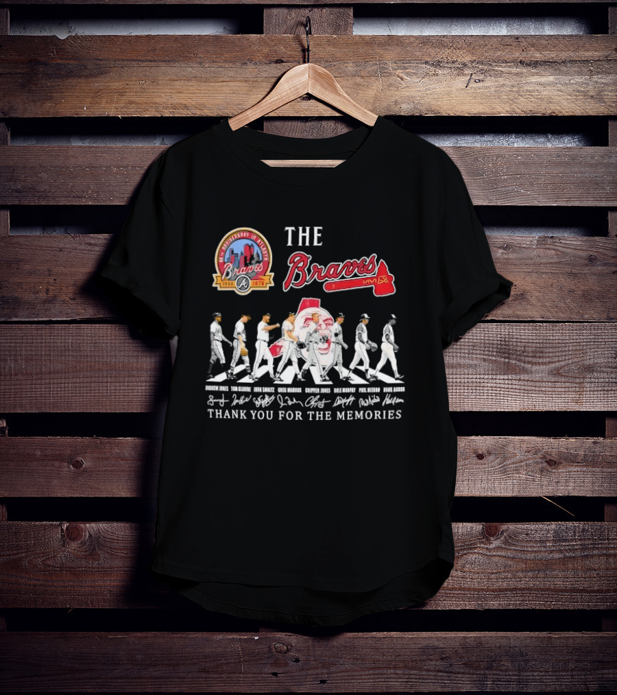 Atlanta Braves 60th Anniversary Legends Hank Aaron John Smoltz Greg Maddux Chipper Jones Thank You For The Memories T-Shirt