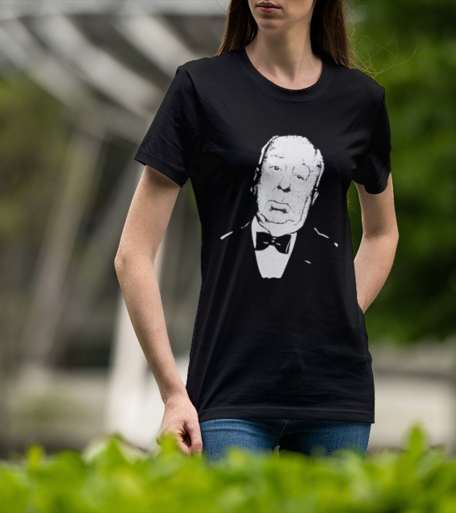 Alfred Hitchcock Staring Silhouette Iconic Filmmaker Style Bowtie T-Shirt