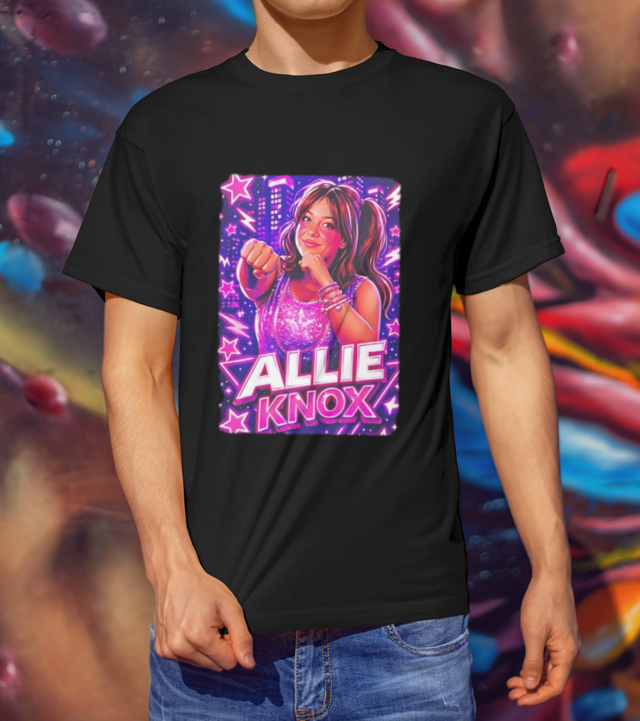 Allie Knox Retro Neon City Lights Style With Stars T-Shirt
