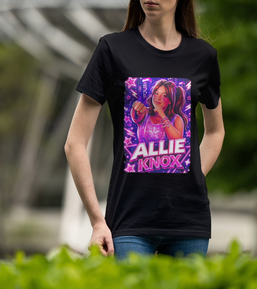 Allie Knox Retro Neon City Lights Style With Stars T-Shirt