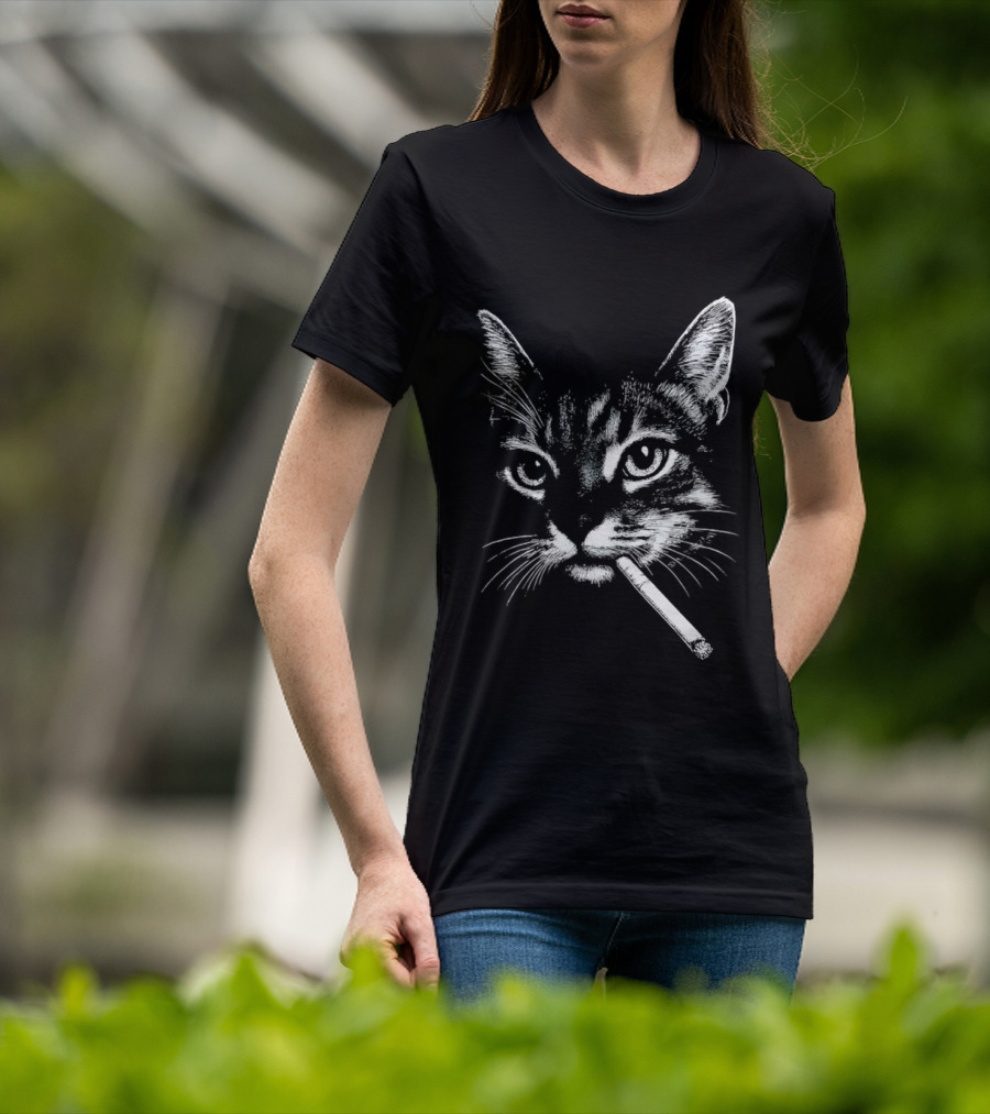 Cat Smoking A Cigarette Vintage Style Retro Look T-Shirt