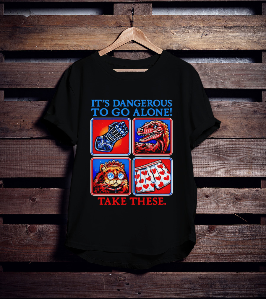 It's Dangerous To Go Alone Take These Gauntlet Raptor Cat Heart Boxers T-Shirt