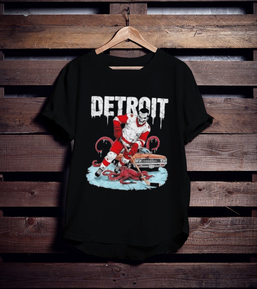 Detroit Red Wings Skull Hockey Player Tentacles Car T-Shirt