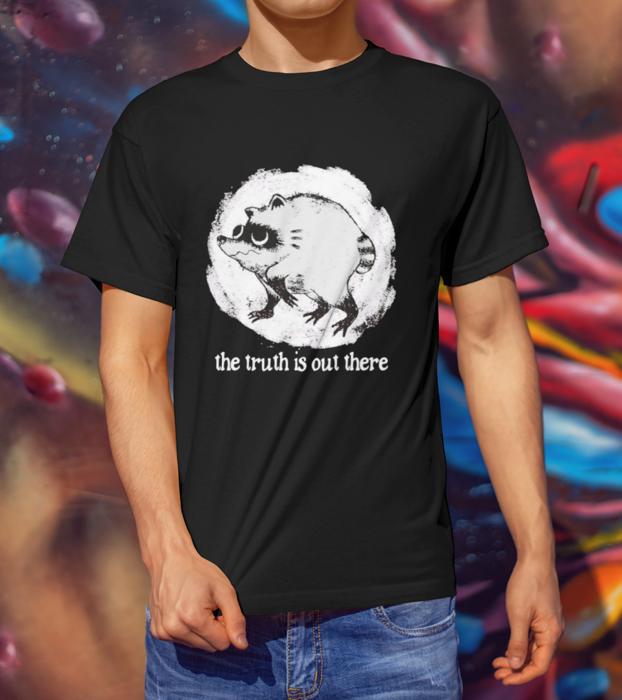 Jimothy The Raccoon The Truth Is Out There Black And White Sketch T-Shirt