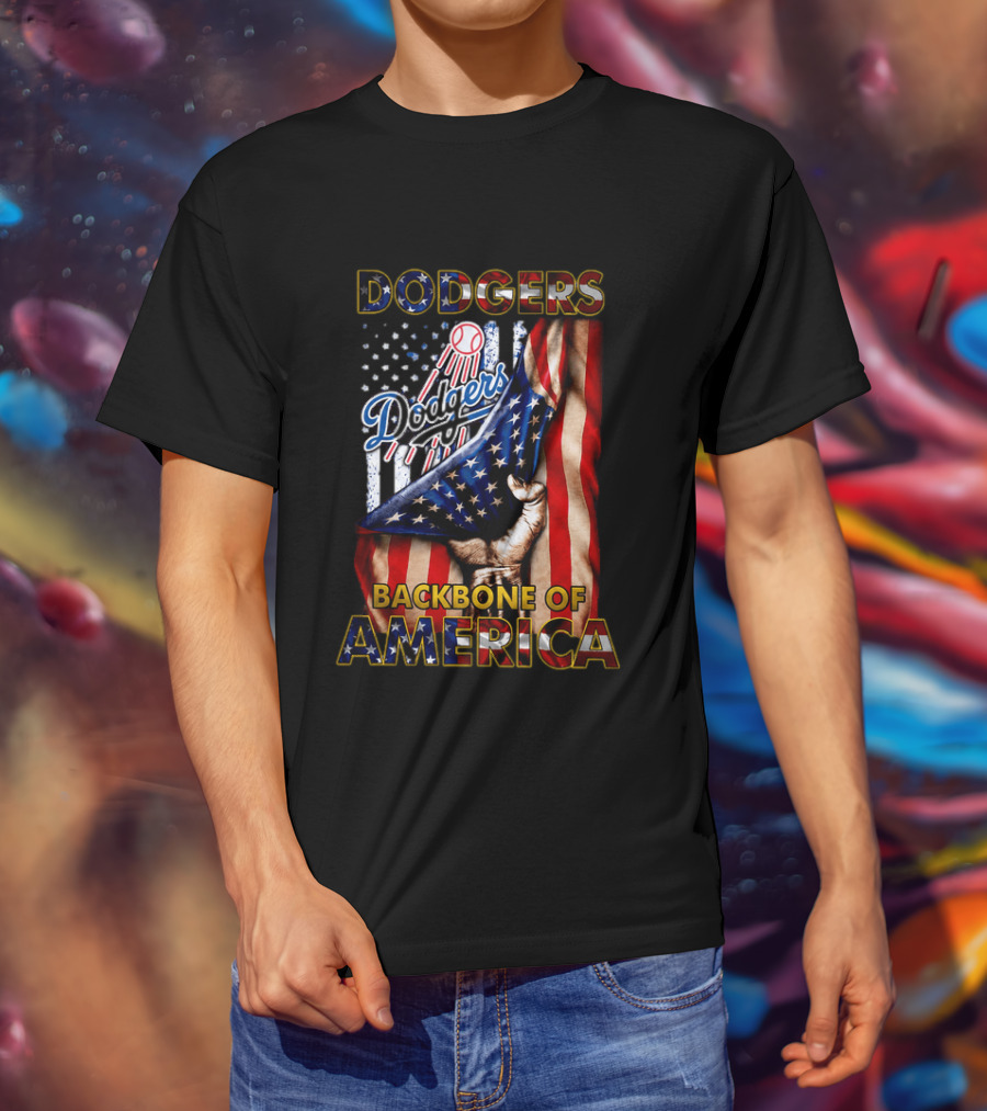 Dodgers Backbone Of America Baseball And Flag T-Shirt