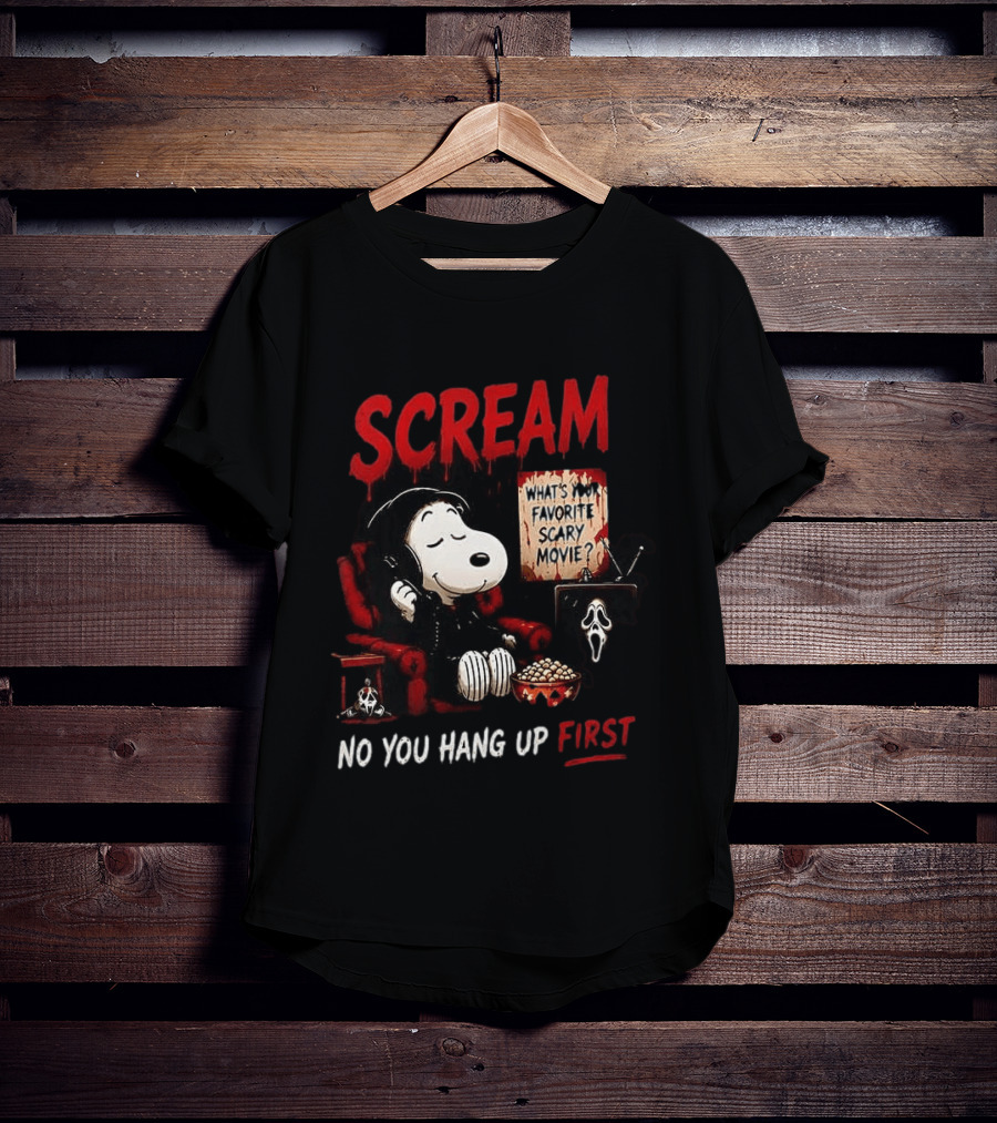 Snoopy Scream No You Hang Up First Scary Movie Popcorn T-Shirt