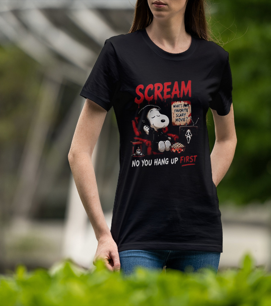 Snoopy Scream No You Hang Up First Scary Movie Popcorn T-Shirt