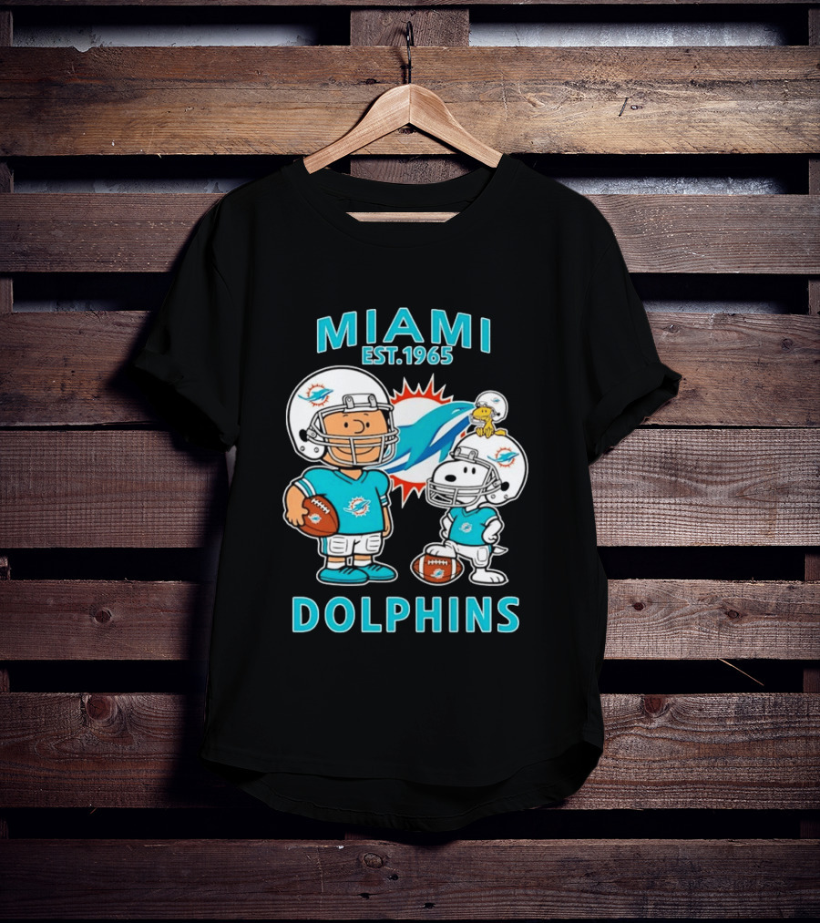 Miami Dolphins Est 1965 Charlie Brown Snoopy Football T-Shirt
