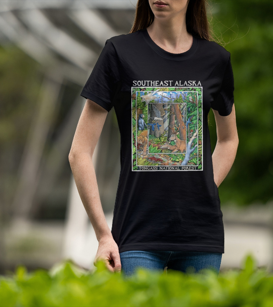 Southeast Alaska Tongass National Forest Wildlife Bear Deer Owl Wolf Bird T-Shirt