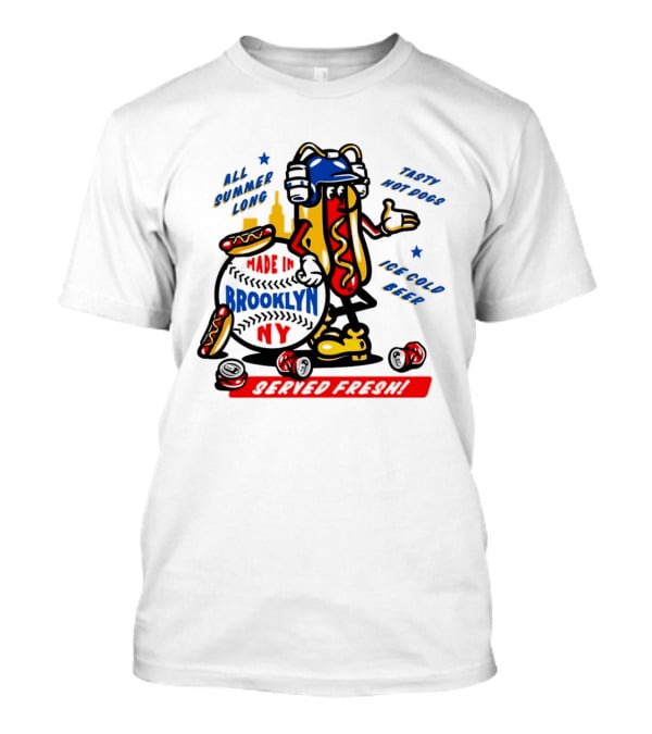 Made In Brooklyn NY Hot Dog With Ketchup All Summer Long Play Ball T-Shirt