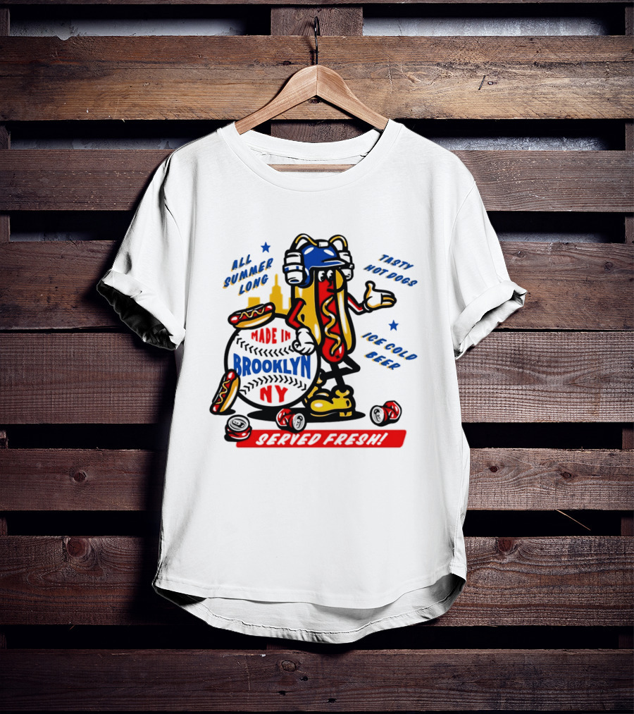Made In Brooklyn NY Hot Dog With Ketchup All Summer Long Play Ball T-Shirt