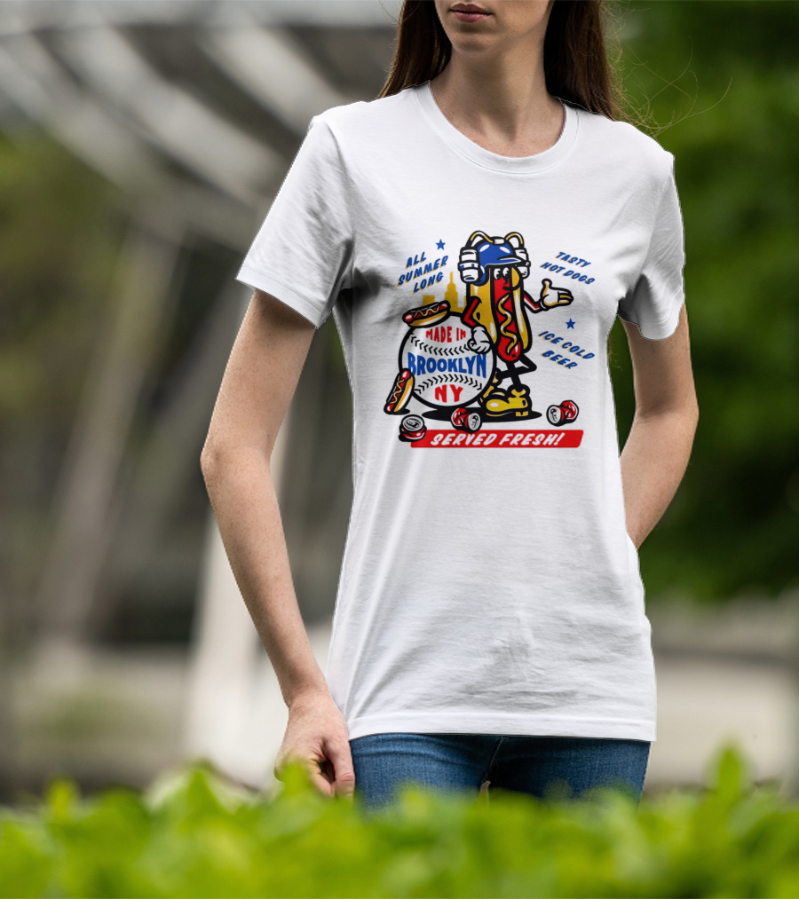 Made In Brooklyn NY Hot Dog With Ketchup All Summer Long Play Ball T-Shirt
