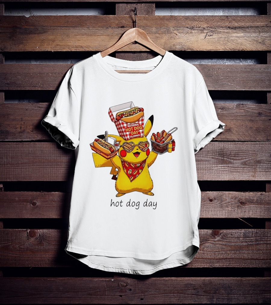National Hot Dog Day Pikachu Heart Sunglasses Celebrate T-Shirt