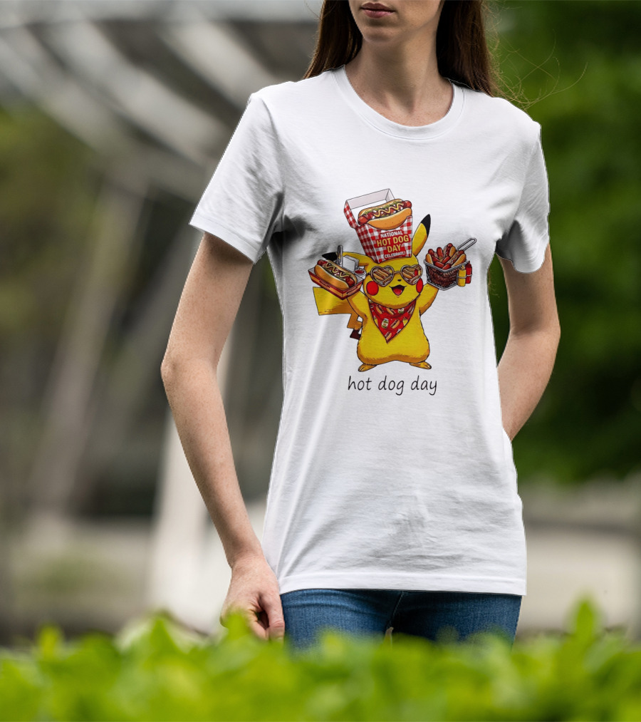 National Hot Dog Day Pikachu Heart Sunglasses Celebrate T-Shirt