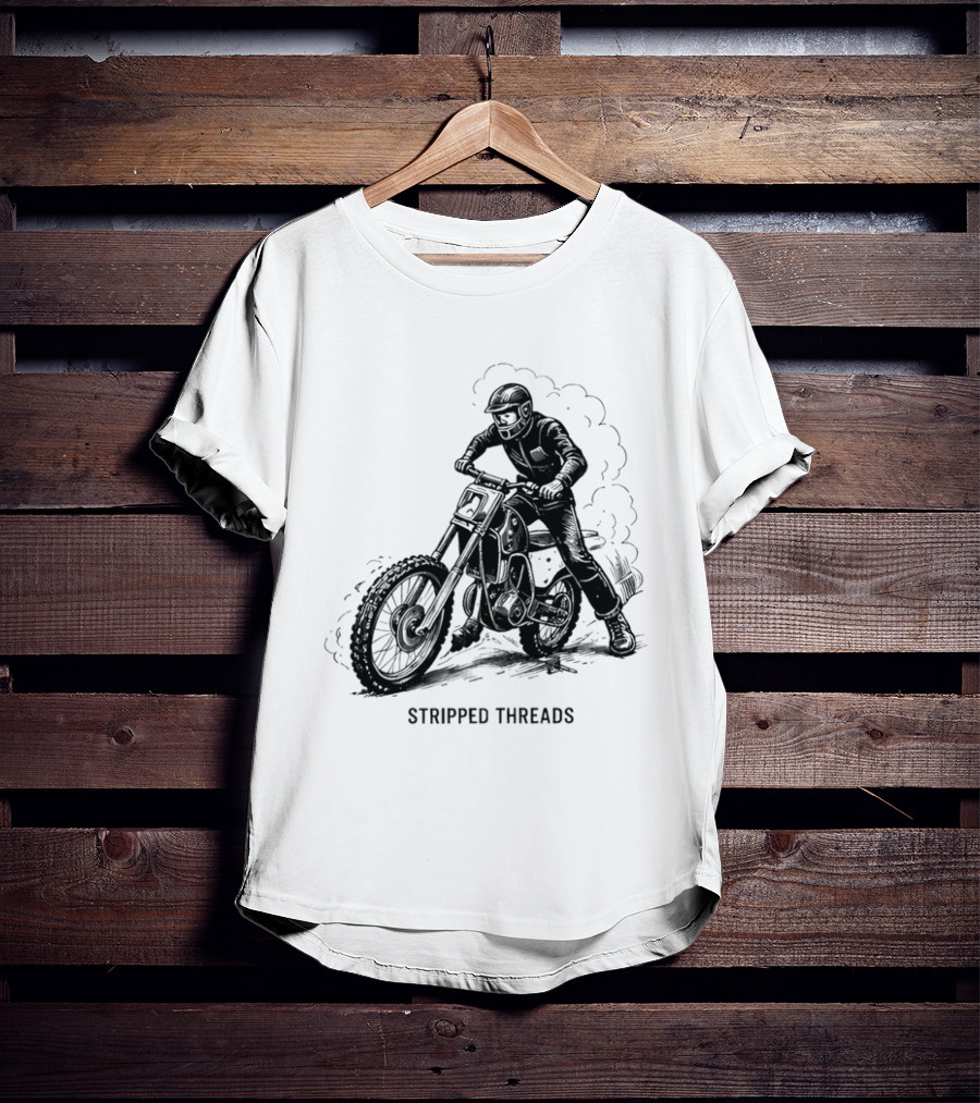 Stripped Threads Dirt Bike Rider Vintage Motocross T-Shirt