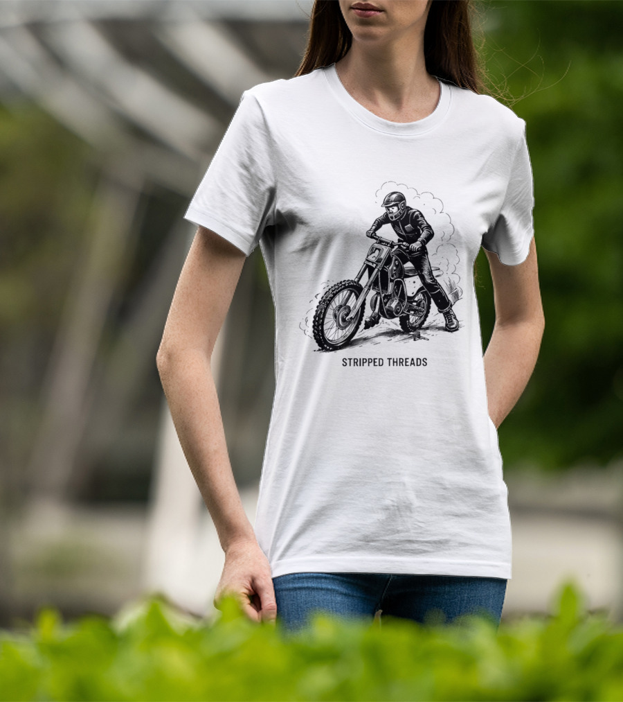 Stripped Threads Dirt Bike Rider Vintage Motocross T-Shirt