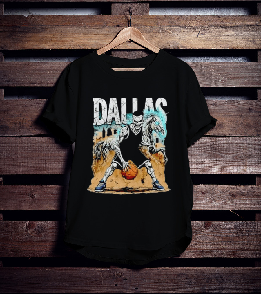 Undead Basketball Player Dribbling Skeleton Horse DALLAS T-Shirt