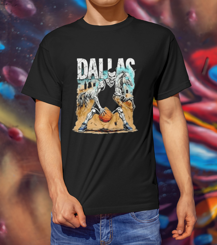 Undead Basketball Player Dribbling Skeleton Horse DALLAS T-Shirt