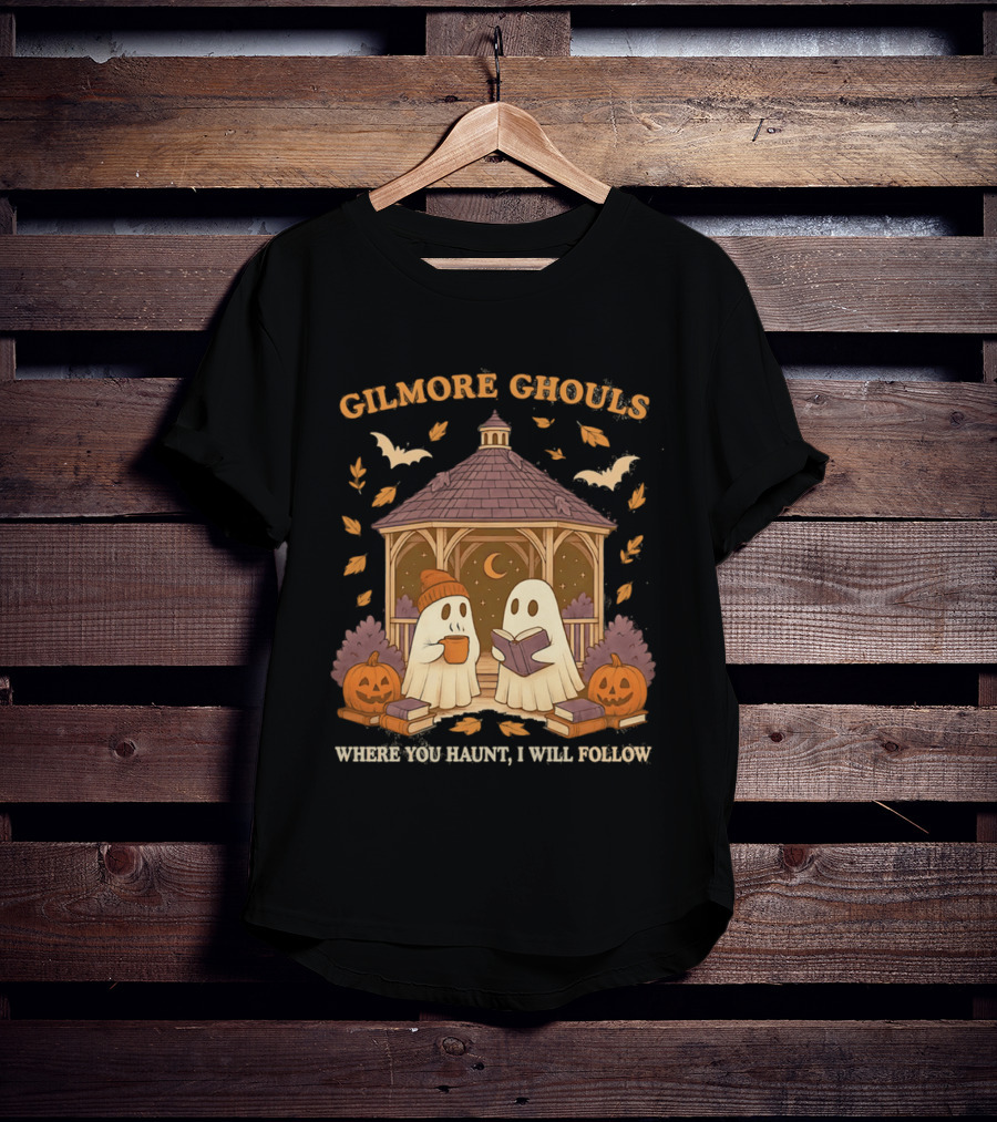 Gilmore Ghouls Where You Haunt I Will Follow Gilmore Girls Halloween Pumpkins Ghosts Cozy Scene T-Shirt