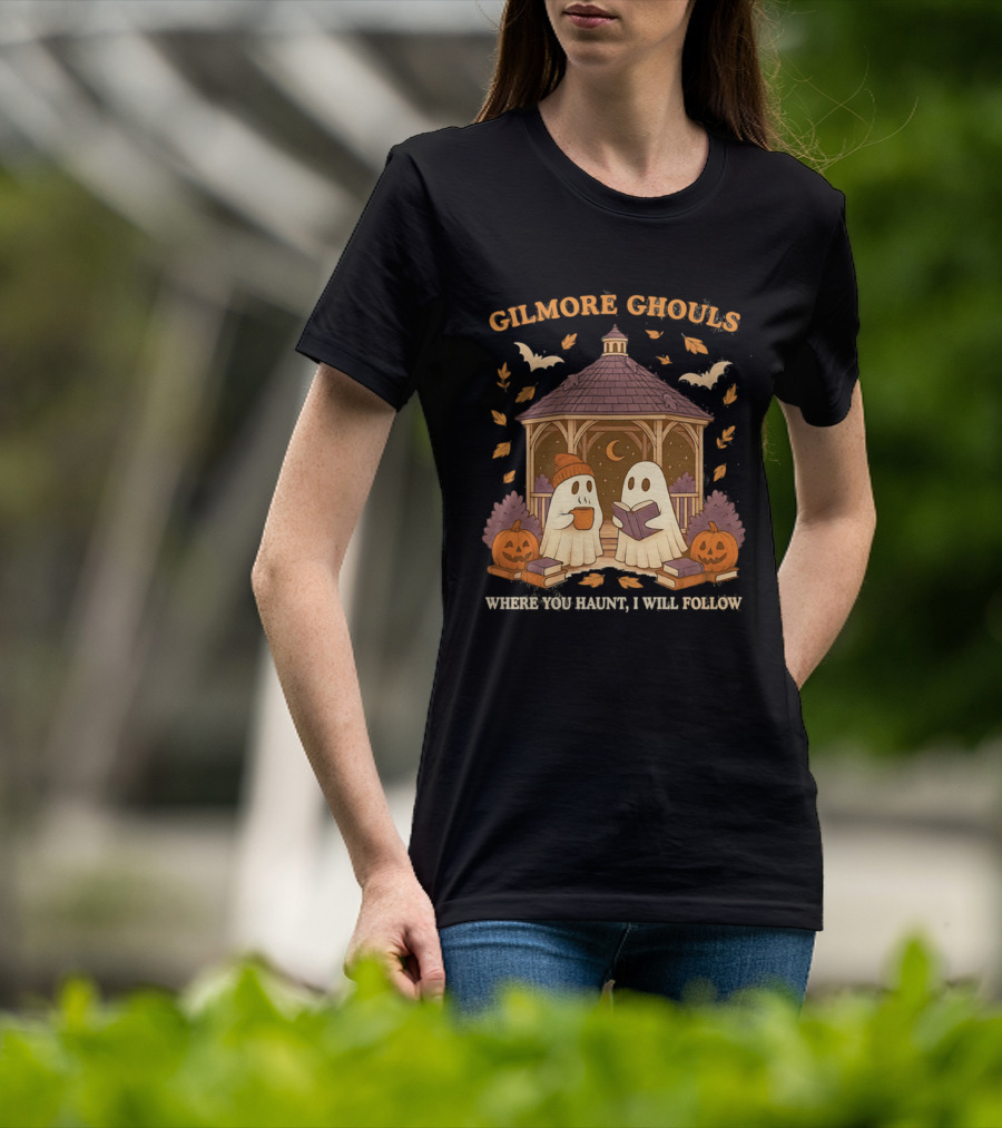 Gilmore Ghouls Where You Haunt I Will Follow Gilmore Girls Halloween Pumpkins Ghosts Cozy Scene T-Shirt