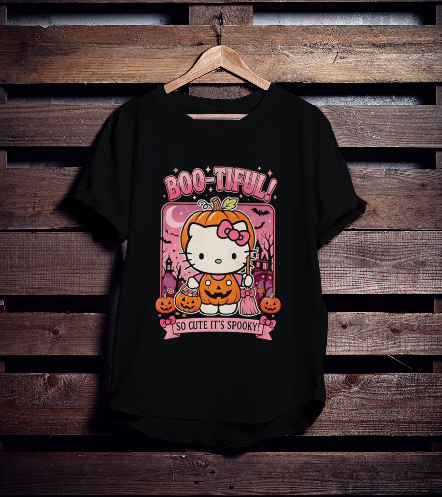 Boo Tiful Hello Kitty So Cute It's Spooky Halloween Pumpkin T-Shirt