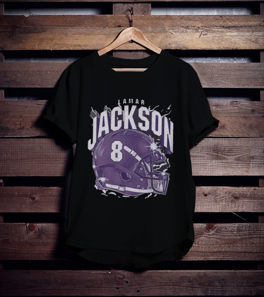 Lamar Jackson 8 Purple Helmet Baltimore Ravens T-Shirt