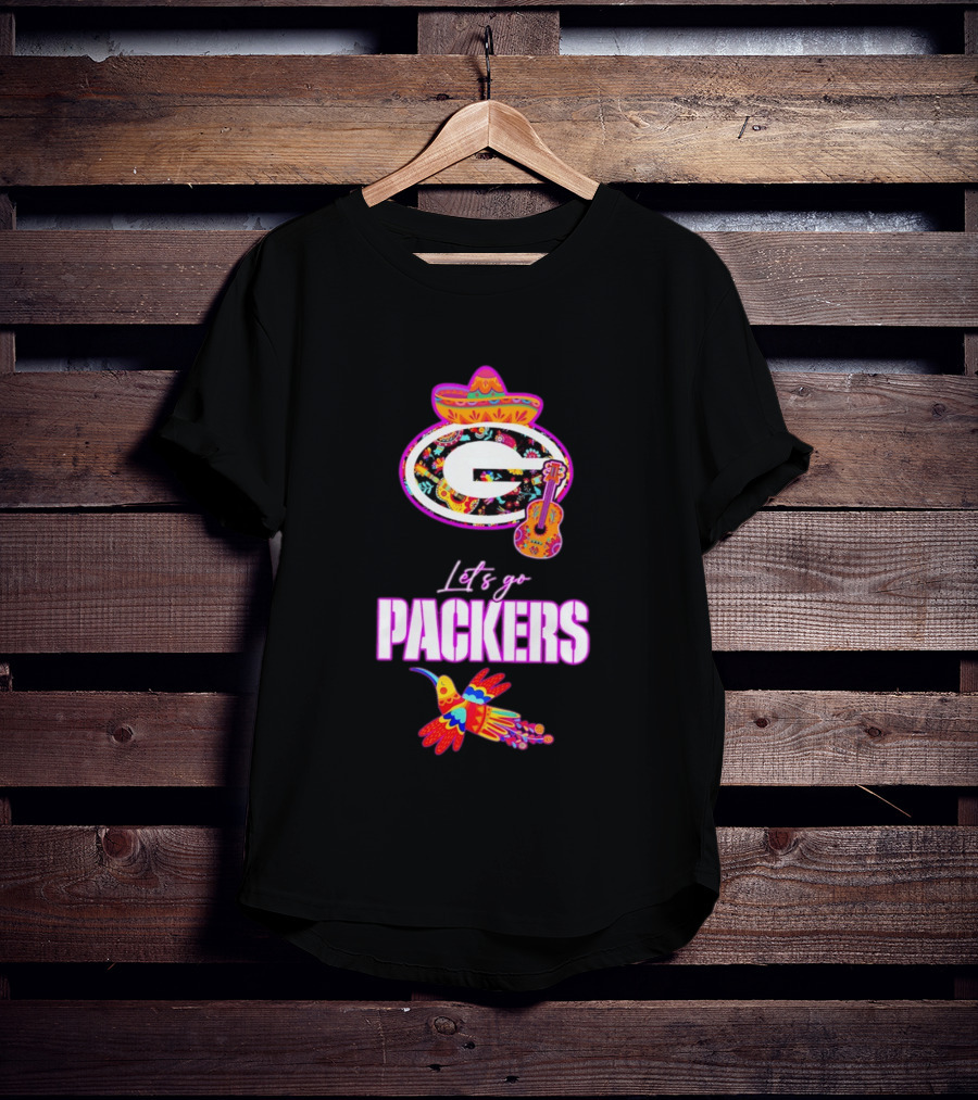 Let's Go Packers Mexican Folk Guitar And Sombrero Fiesta T-Shirt