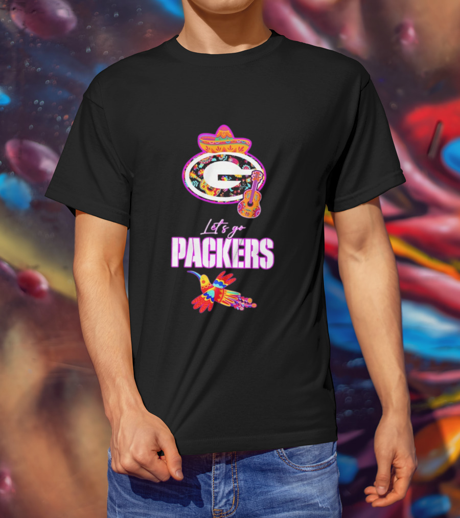 Let's Go Packers Mexican Folk Guitar And Sombrero Fiesta T-Shirt