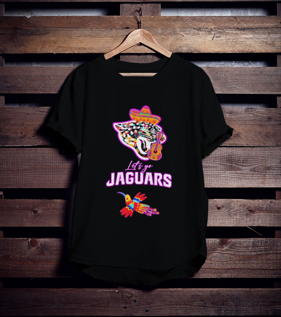 Let's Go Jaguars Hispanic Heritage Fiesta Mexican Folk Sombrero Guitar Hummingbird T-Shirt