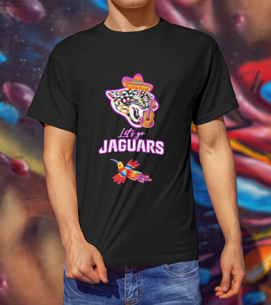 Let's Go Jaguars Hispanic Heritage Fiesta Mexican Folk Sombrero Guitar Hummingbird T-Shirt