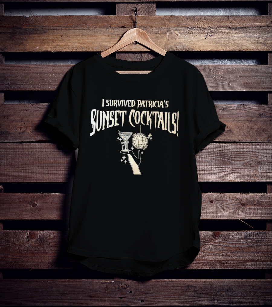 I Survived Patricia's Sunset Cocktails Martini Glass Disco Ball Celebration T-Shirt