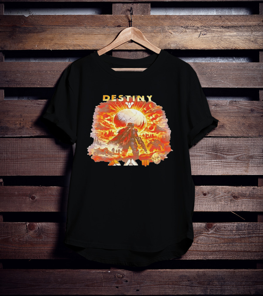 Destiny 3 Guardian Fireteam Solar Battle Scene With Traveler Sky Planet And Skull T-Shirt