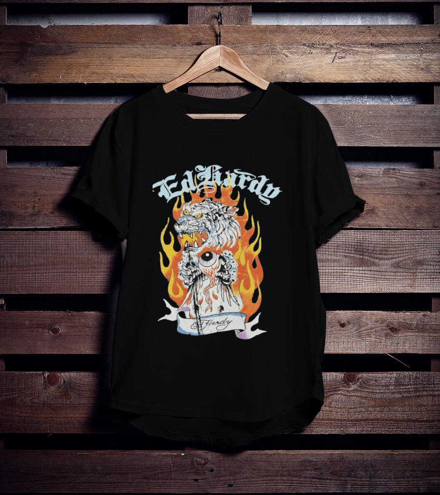Ed Hardy Flaming Tiger Eyeball Flame Tattoo T-Shirt