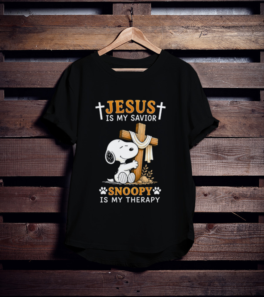 Jesus Is My Savior Snoopy Is My Therapy Cross And Faithful Beagle T-Shirt