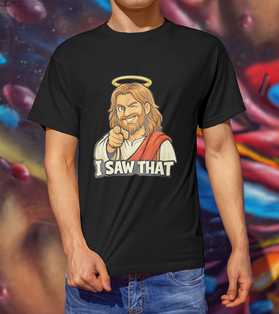 Jesus Winking Pointing I Saw That Halo Robe T-Shirt