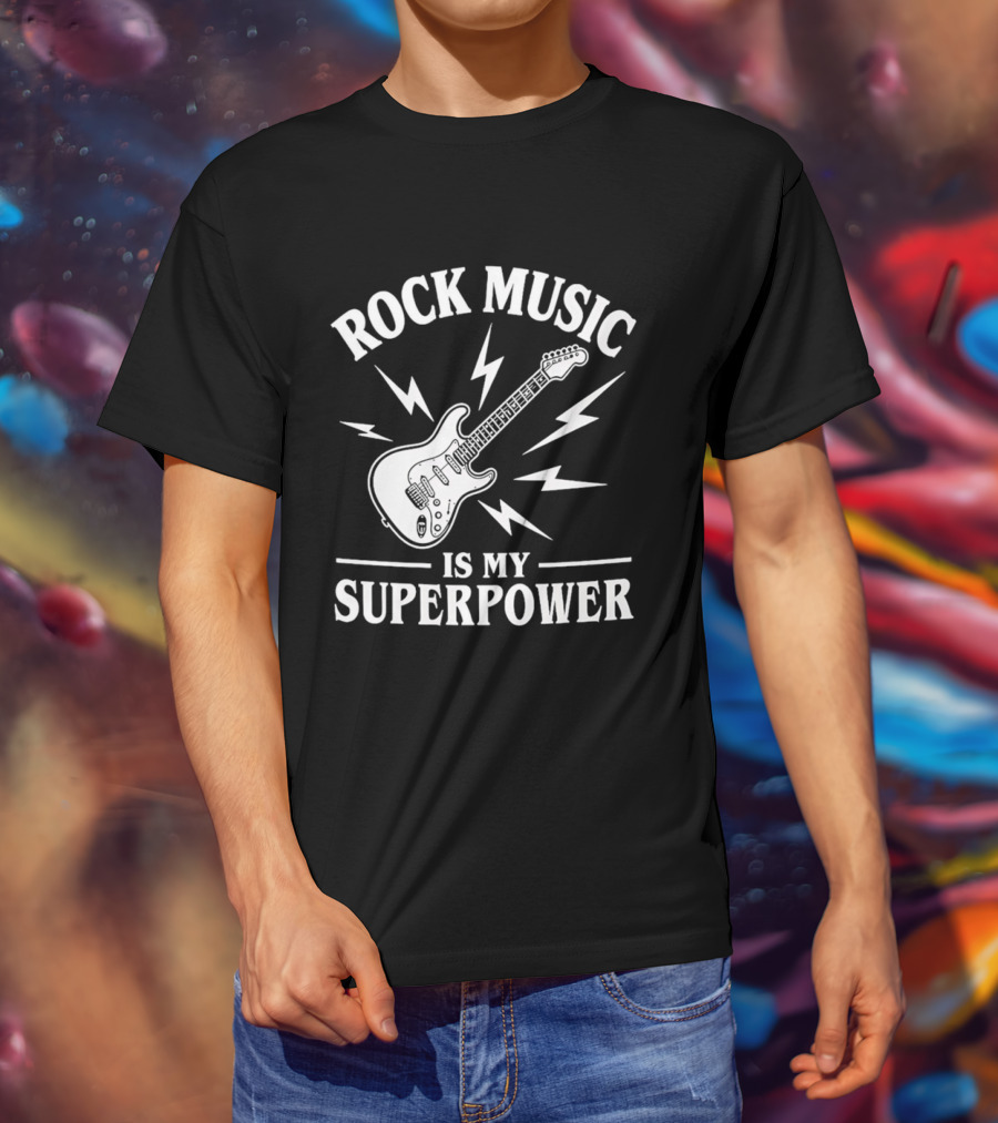 Rock Music Is My Superpower Guitar Electric Lightning T-Shirt